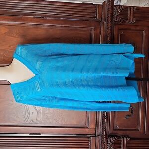 Michael Kors open weave long sweater in turquoise blue